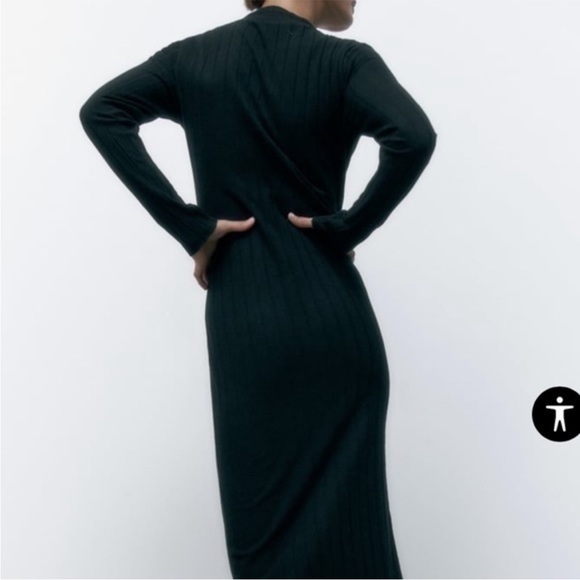 BARELY WORN - ZARA BLACK RIBBED DRESS WITH GOLD BUTTONS - Picture 4 of 9